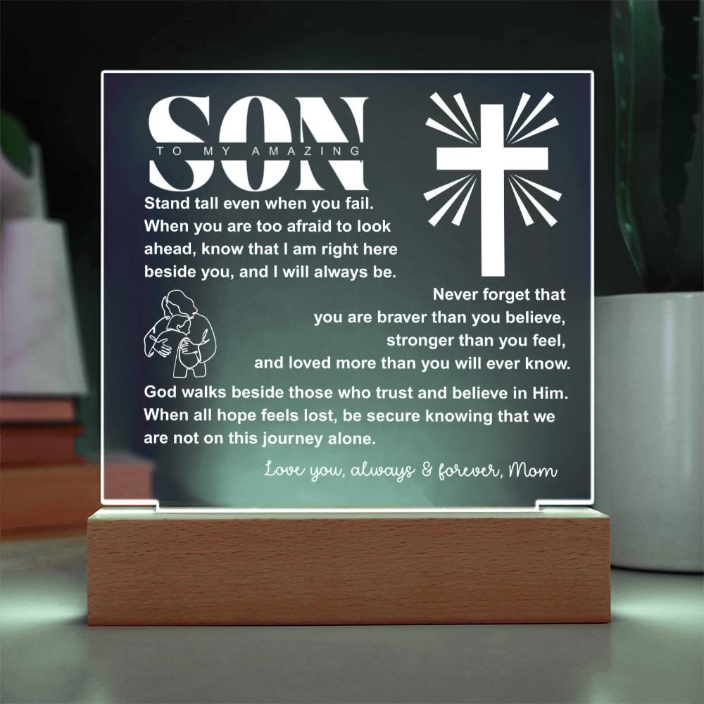 To My Son "I Believe In You" Acrylic Nightlight Plaque, Unique Birthday Gift, Inspirational Motivational Christian Gift for Son