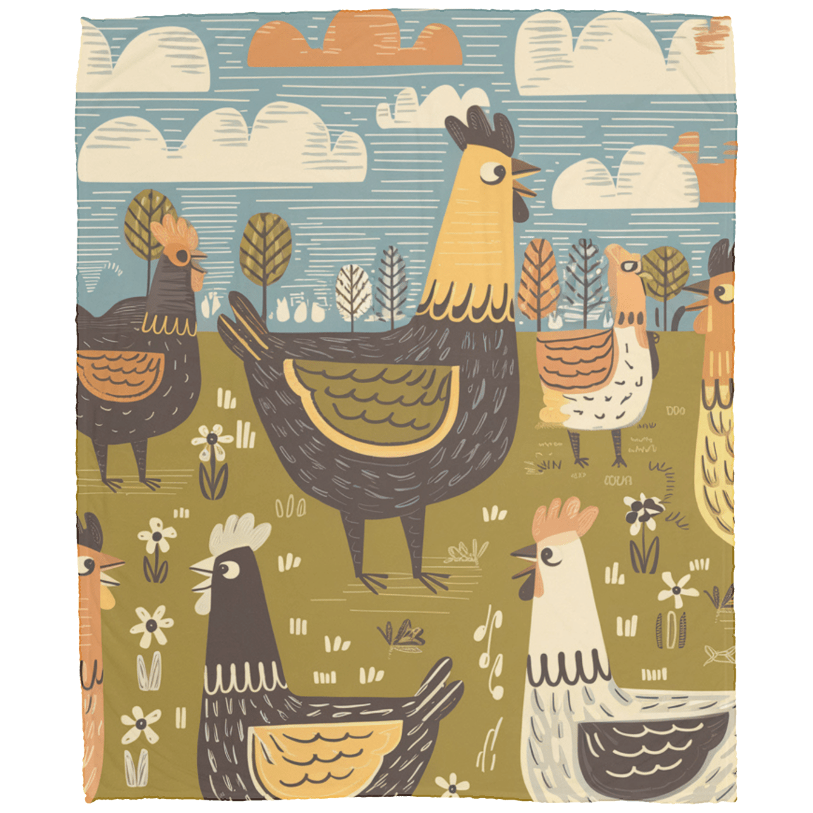Retro Vintage Styled Chicken Luxerious Cozy Plush Fleece Blanket