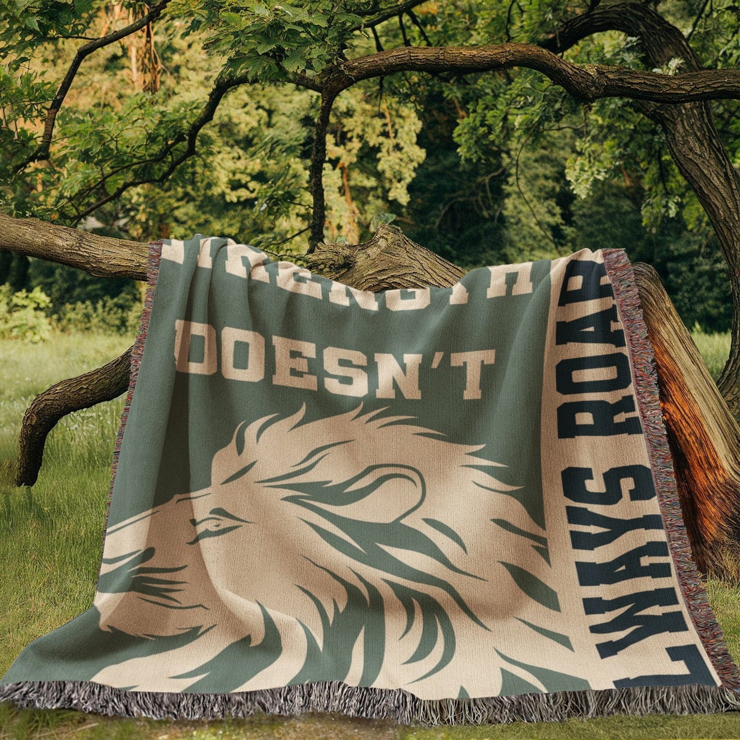 Strength Doesn’t Always Roar Blanket – Woven Lion Throw, Encouragement Gift