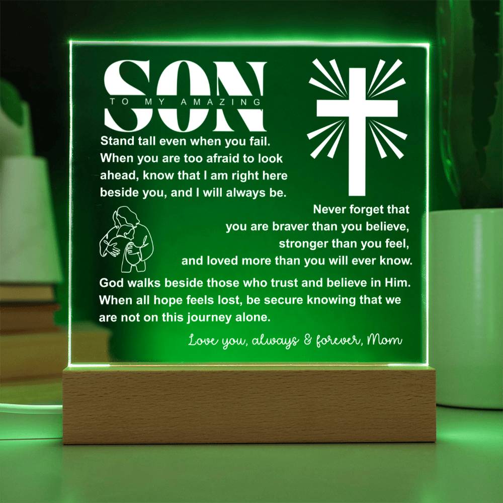 To My Son "I Believe In You" Acrylic Nightlight Plaque, Unique Birthday Gift, Inspirational Motivational Christian Gift for Son
