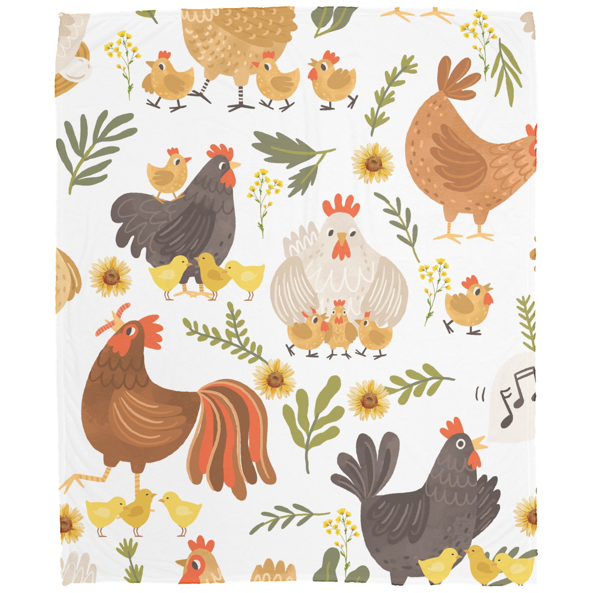 Chickens and Chicks, Cozy Plush Fleece Snuggle Blanket With Roosters, Hens and Chicks