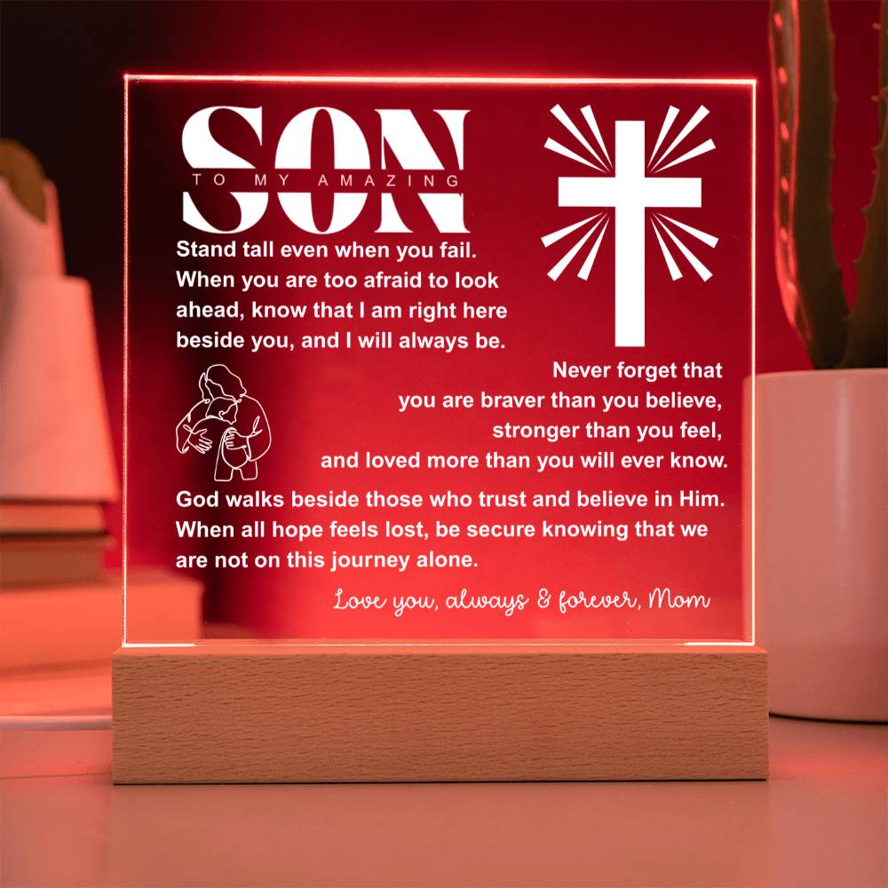 To My Son "I Believe In You" Acrylic Nightlight Plaque, Unique Birthday Gift, Inspirational Motivational Christian Gift for Son