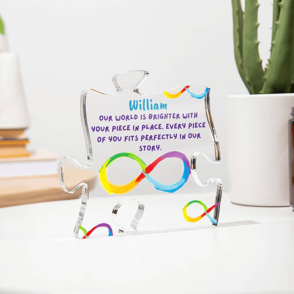 Acrylic Puzzle Piece Personalized Gift Keepsake, Custom Home Decor Featuring Infinty Symbol