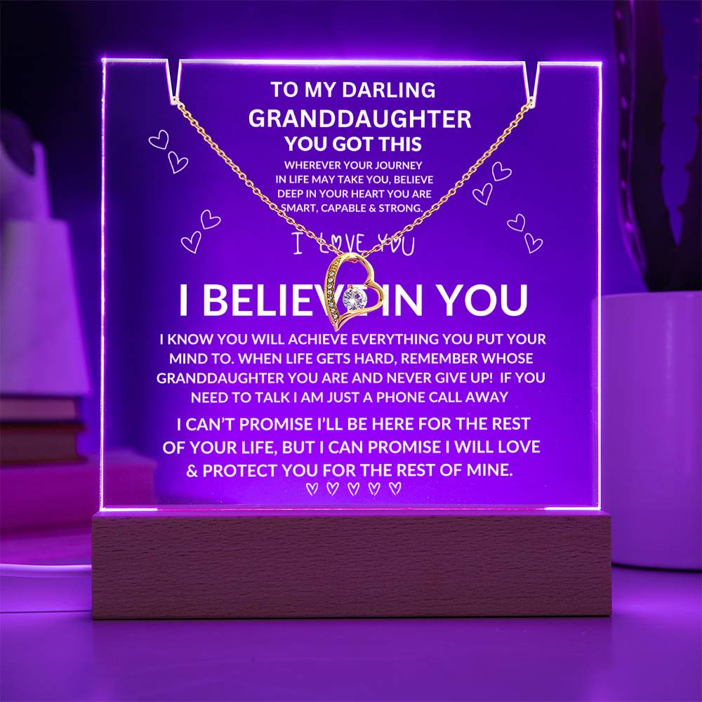 Granddaughter, Keepsake Acrylic Bundle (Forever Love) Acrylic Nightlight and Forever Love Necklace