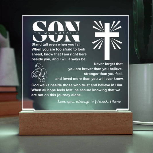To My Son "I Believe In You" Acrylic Nightlight Plaque, Unique Birthday Gift, Inspirational Motivational Christian Gift for Son