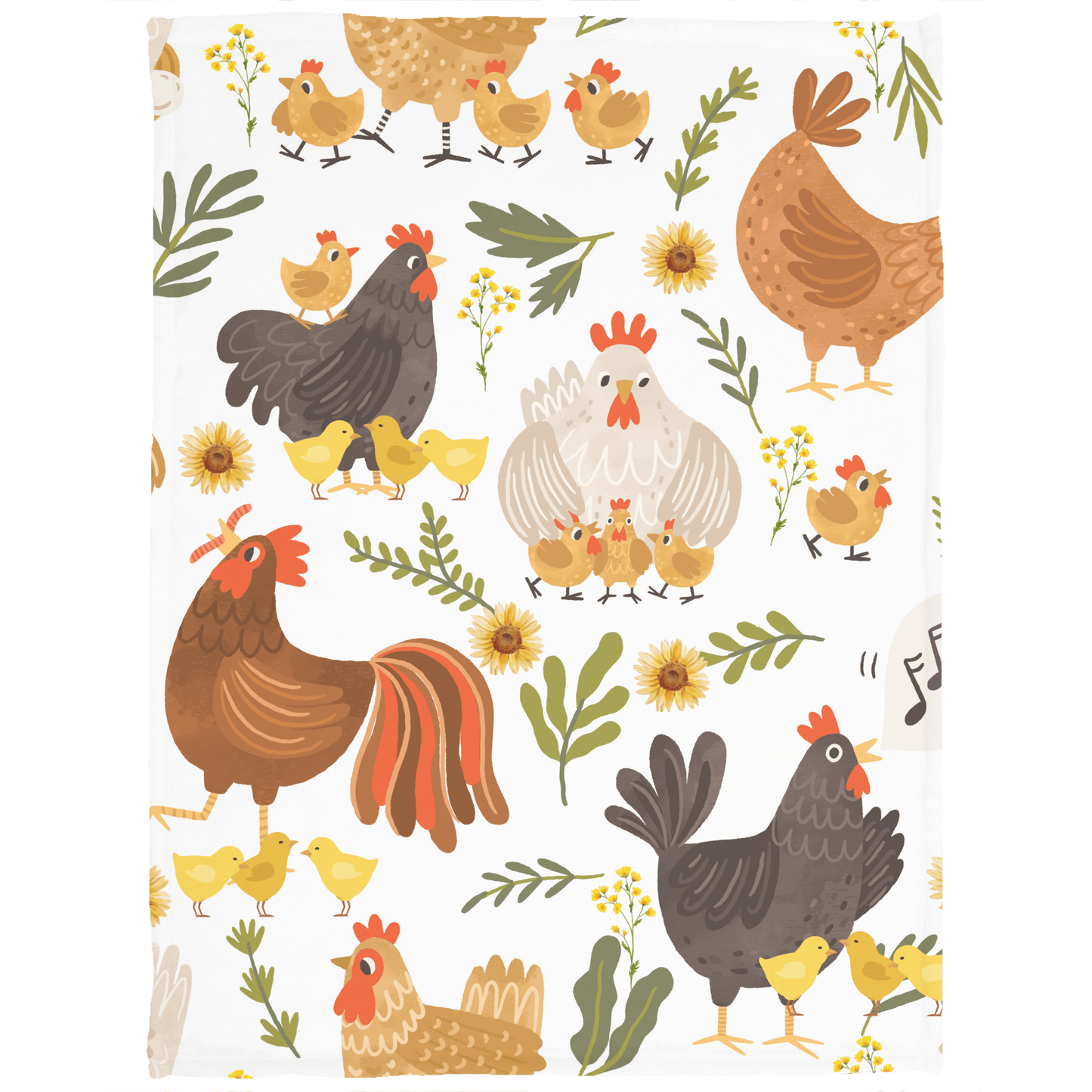 Chickens and Chicks, Cozy Plush Fleece Snuggle Blanket With Roosters, Hens and Chicks