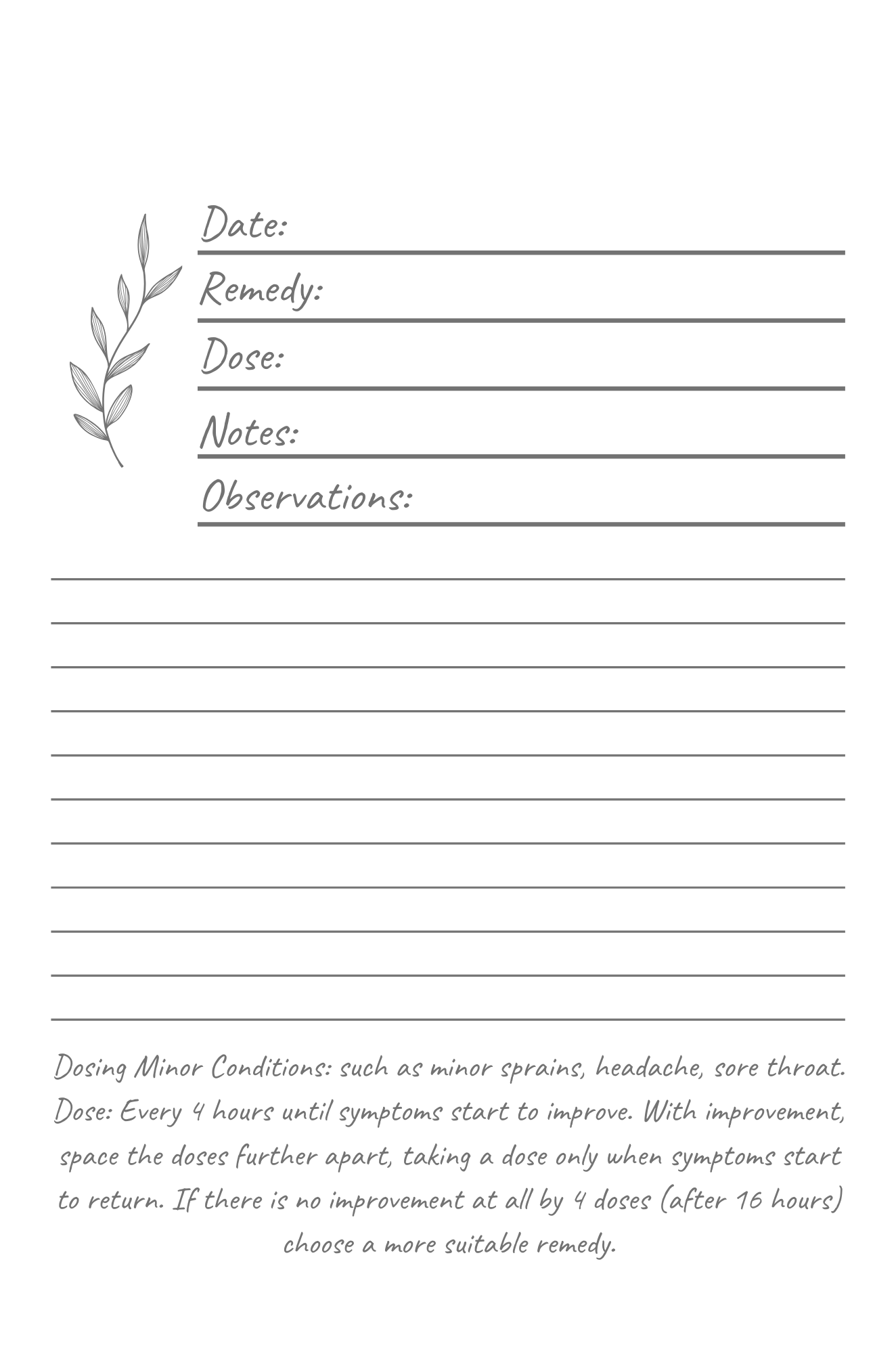 helpful homeopathy tracking journal page
