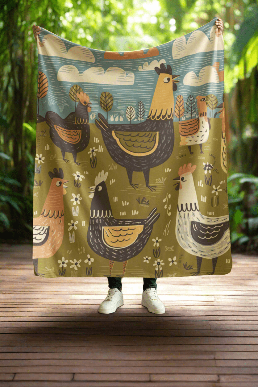 Retro Vintage Styled Chicken Luxerious Cozy Plush Fleece Blanket