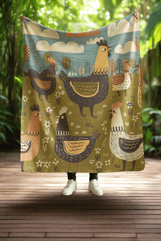 Retro Vintage Styled Chicken Luxerious Cozy Plush Fleece Blanket