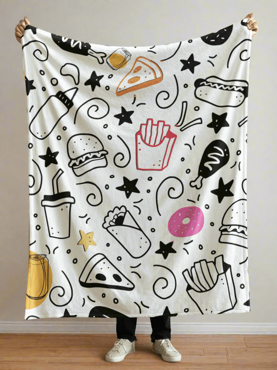 Food Fun Cozy Plush Fleece Movie Blanket Soft Silky Cozy and Lightweight