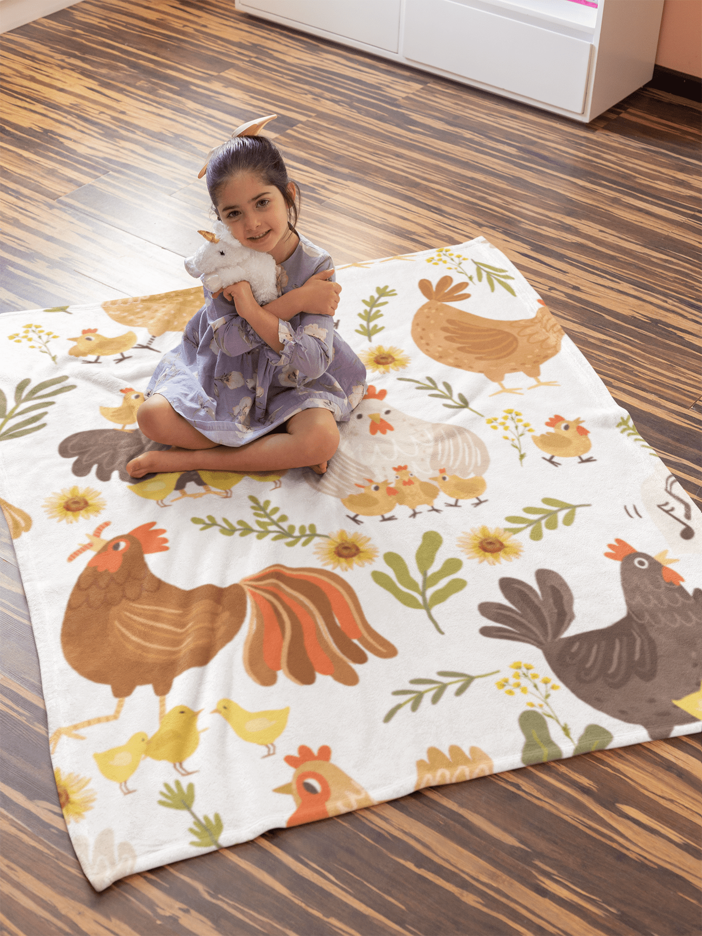 Chickens and Chicks, Cozy Plush Fleece Snuggle Blanket With Roosters, Hens and Chicks