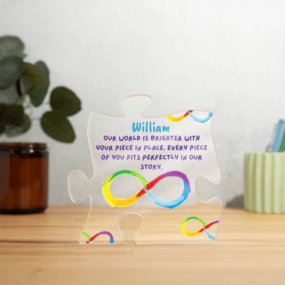 Acrylic Puzzle Piece Personalized Gift Keepsake, Custom Home Decor Featuring Infinty Symbol