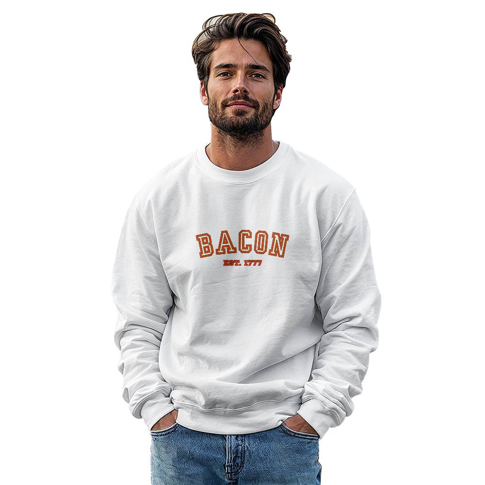 Bacon Gildan 18000 Unisex Crewneck Sweatshirt Front Print