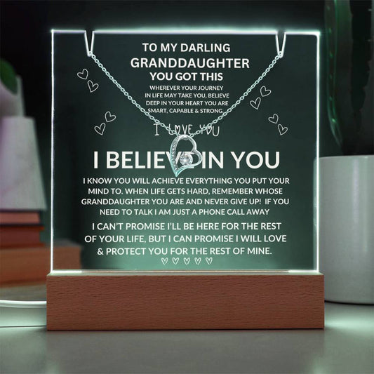 Granddaughter, Keepsake Acrylic Bundle (Forever Love) Acrylic Nightlight and Forever Love Necklace