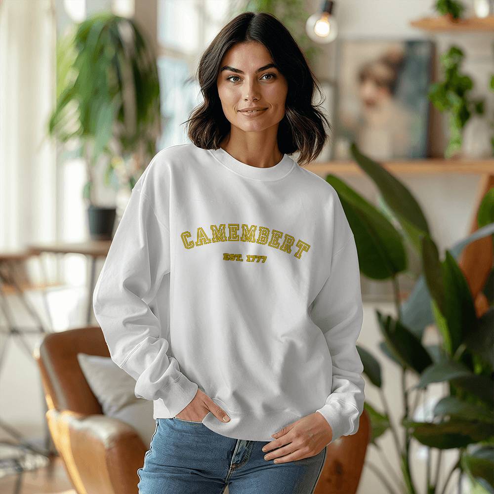 Camembert Varisty Sweatshirt Gildan 18000 Unisex Crewneck Sweatshirt Front Print