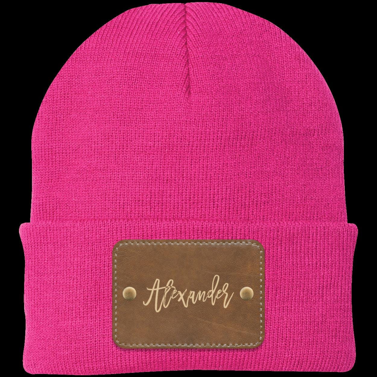 Personalized Custom Vegan Leather Patch Beanie - Your Name, Your friend's Name, Your Cat's Name, You Decide - BespokeBliss