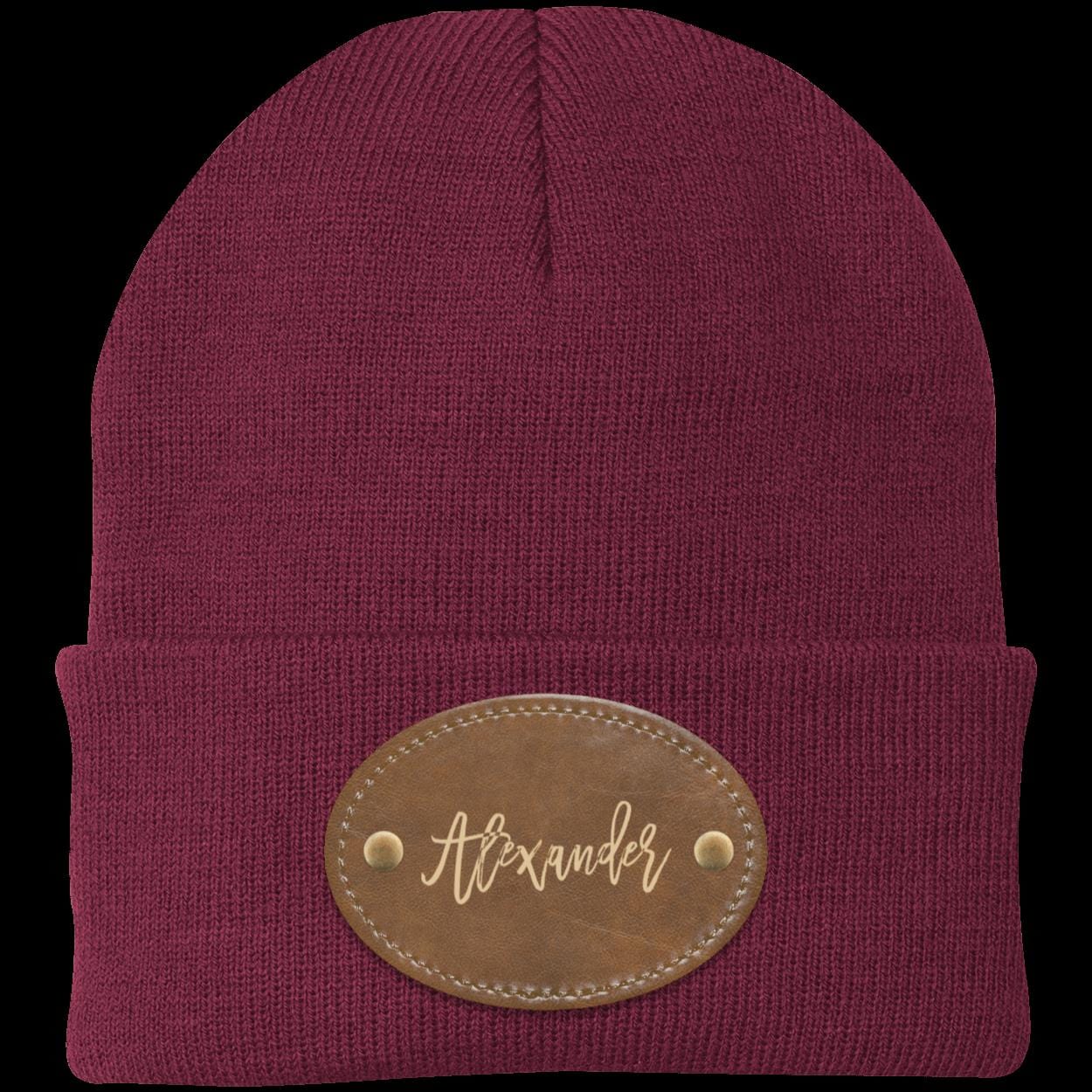 Personalized Custom Vegan Leather Patch Beanie - Your Name, Your friend's Name, Your Cat's Name, You Decide - BespokeBliss