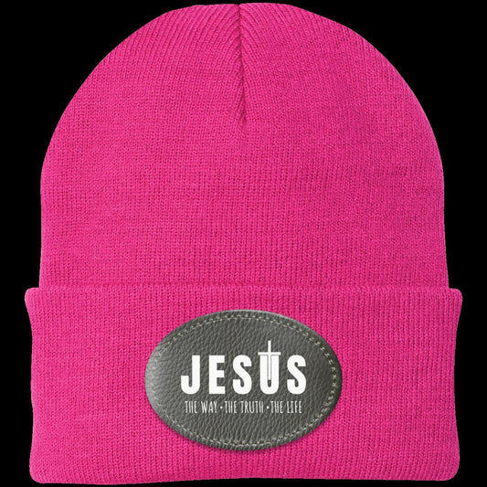 Jesus: The Way, The Truth, The Life, Knit Cap - with Vegan Leather Patch - BespokeBliss