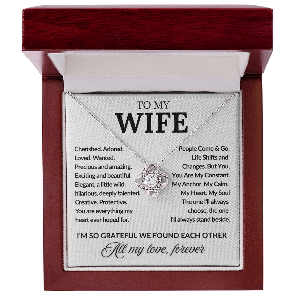 Jewelry box with a necklace and sentimental message for a wife