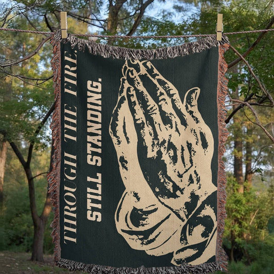 Through the Fire Prayer Blanket – Christian Woven Throw for Men, Faith-Based Encouragement Gift, Strength & Recovery Blanket