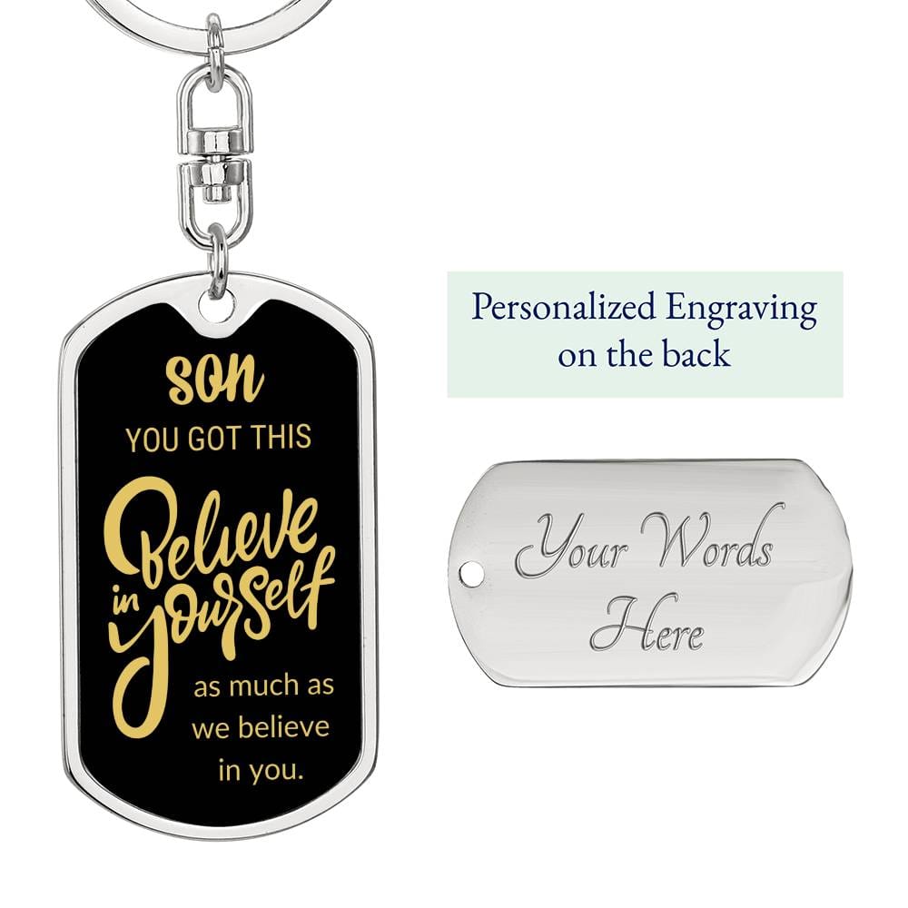 Simple Straightforward Personalized Graphic Dog Tag Keychain | To My Son | Back To School Gift | Book Bag Tag - BespokeBliss