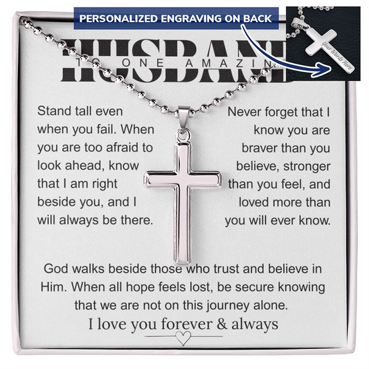 A Gift of Faith, Love & Strength From Wife to Husband Personalized Cross and Heartfelt Message
