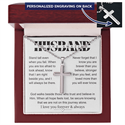 A Gift of Faith, Love & Strength From Wife to Husband Personalized Cross and Heartfelt Message