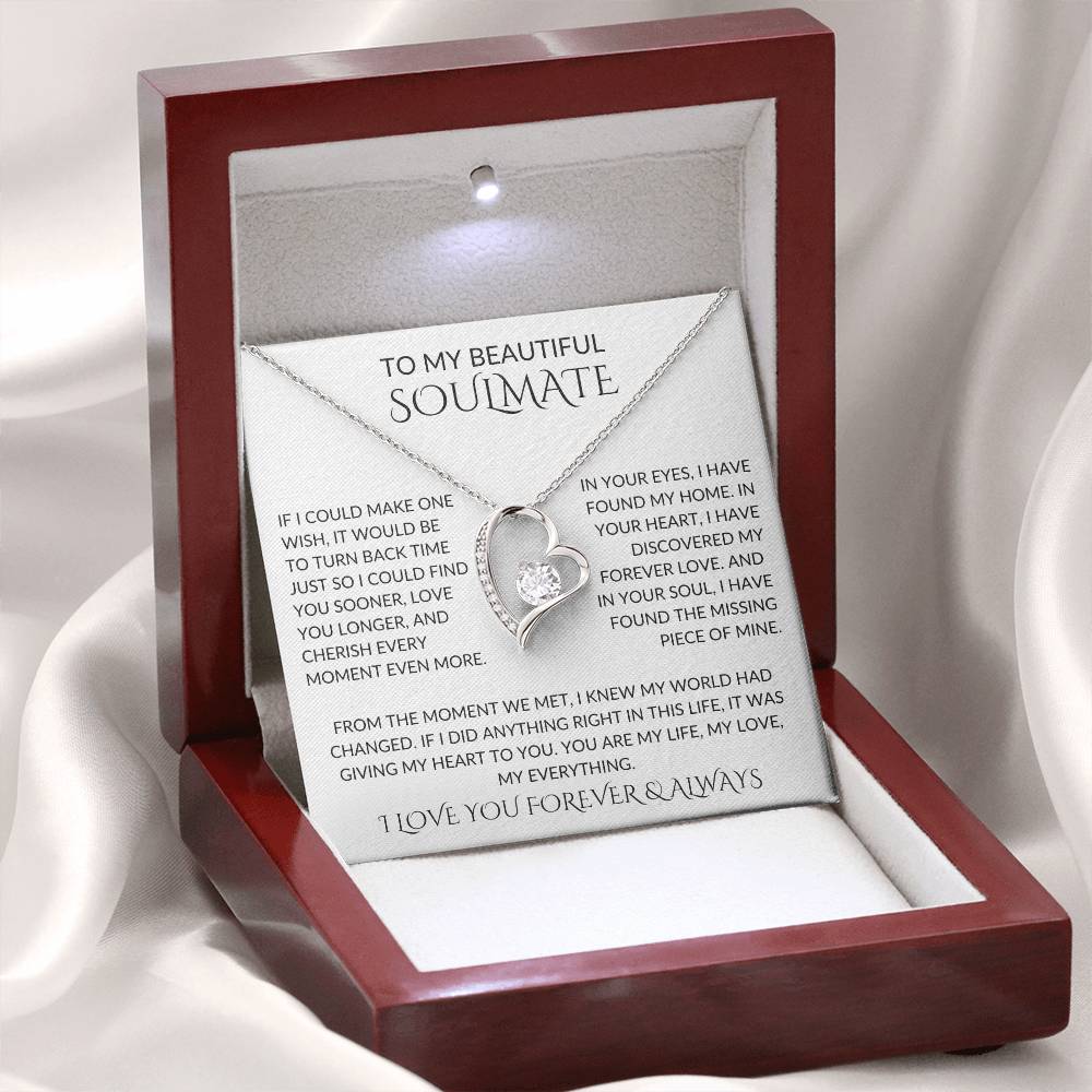 TO MY BEAUTIFUL SOULMATE, ONE WISH FOREVER LOVE, MESSAGE CARD, NECKLACE