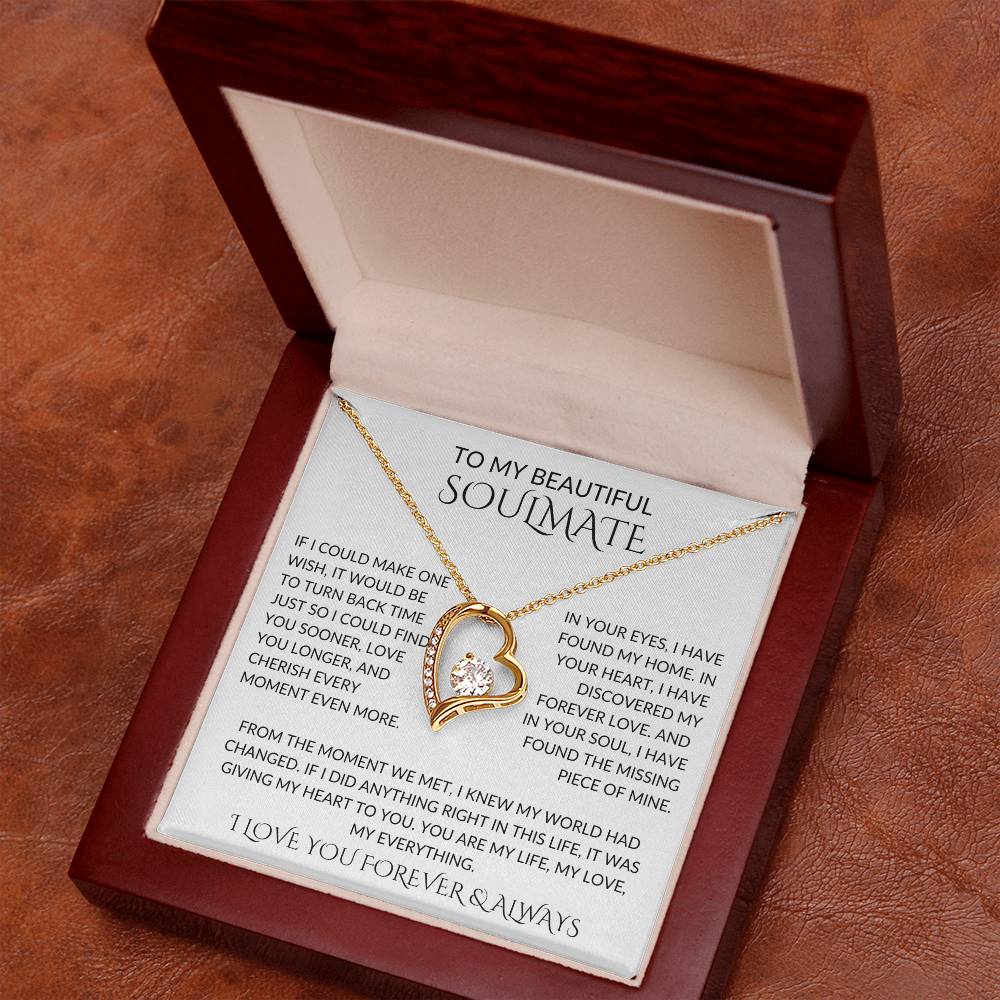 TO MY BEAUTIFUL SOULMATE, ONE WISH FOREVER LOVE, MESSAGE CARD, NECKLACE