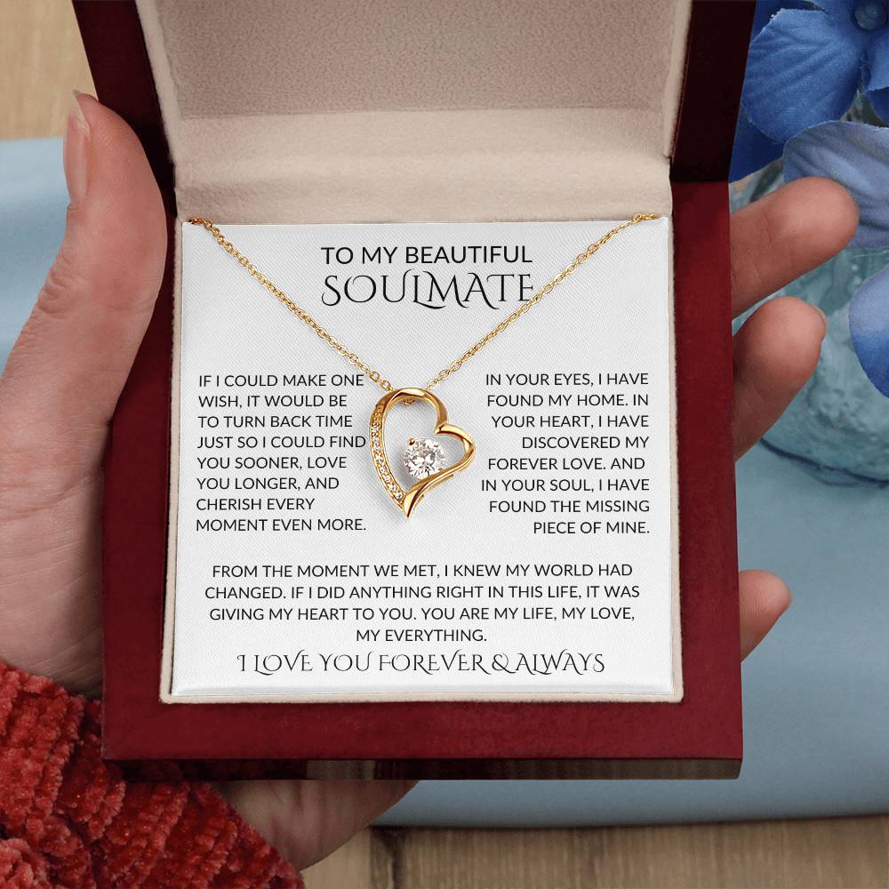 TO MY BEAUTIFUL SOULMATE, ONE WISH FOREVER LOVE, MESSAGE CARD, NECKLACE