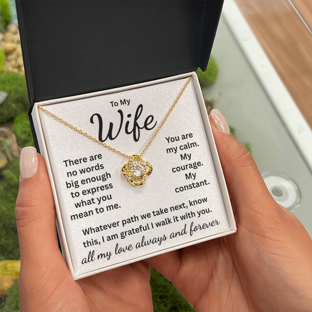 Wife: Message Card and Incredible Love Knot Necklace, Fast Free Shipping.