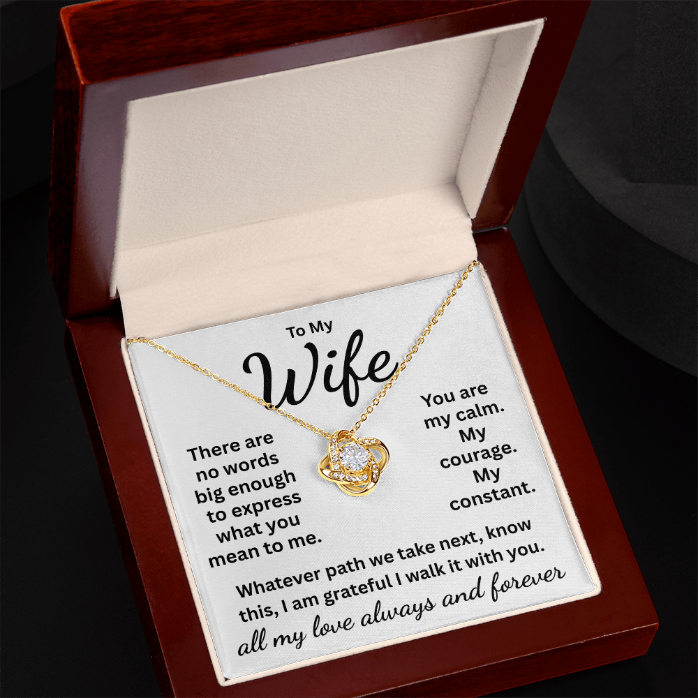 Wife: Message Card and Incredible Love Knot Necklace, Fast Free Shipping.