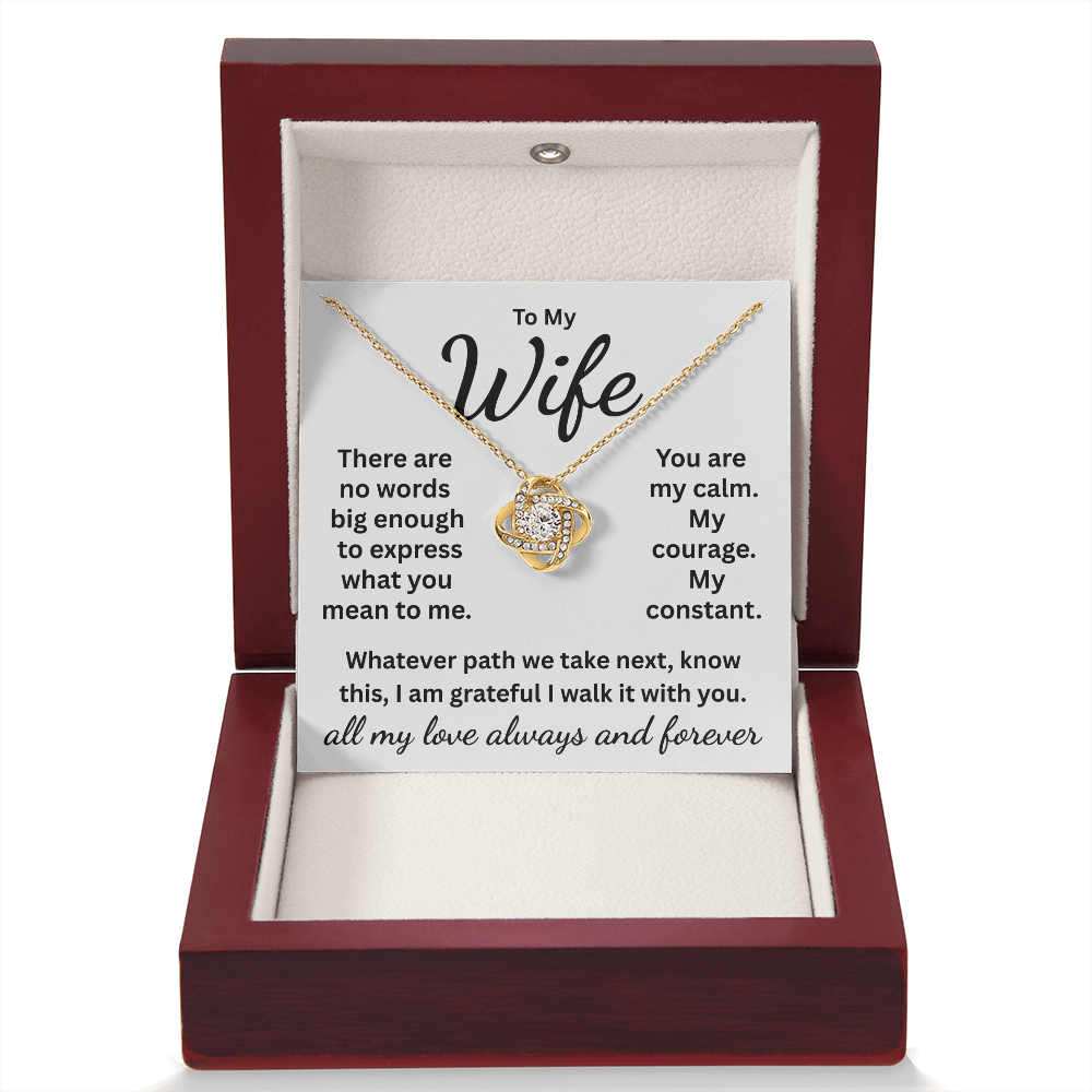 Wife: Message Card and Incredible Love Knot Necklace, Fast Free Shipping.