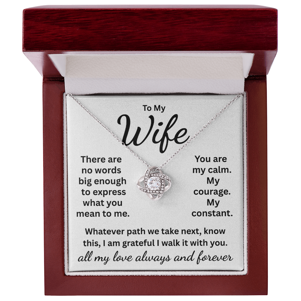 Wife: Message Card and Incredible Love Knot Necklace, Fast Free Shipping.