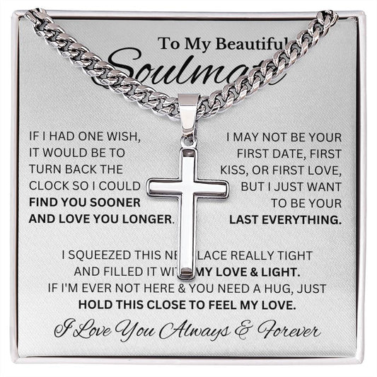 My Beautiful Soulmate For Him Cuban Chain Cross Necklace