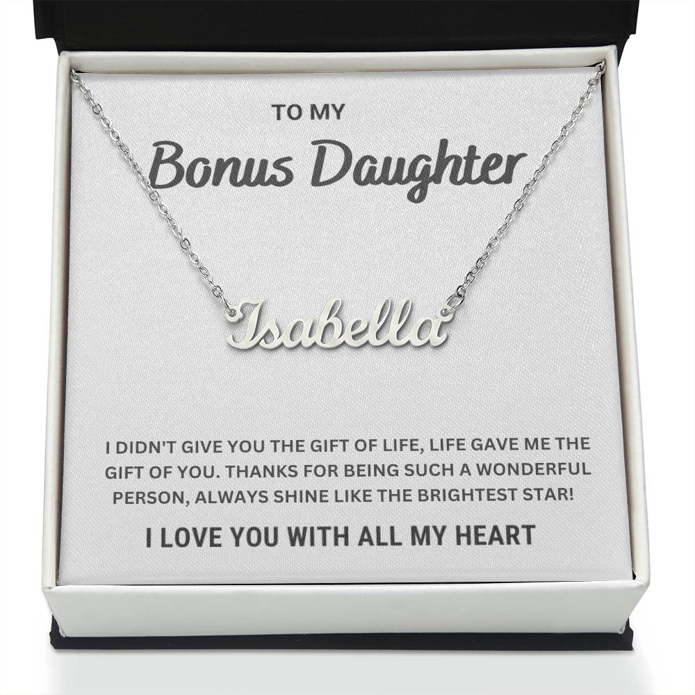 Bonus Daughter, I Love You With All My Heart | Name Necklace
