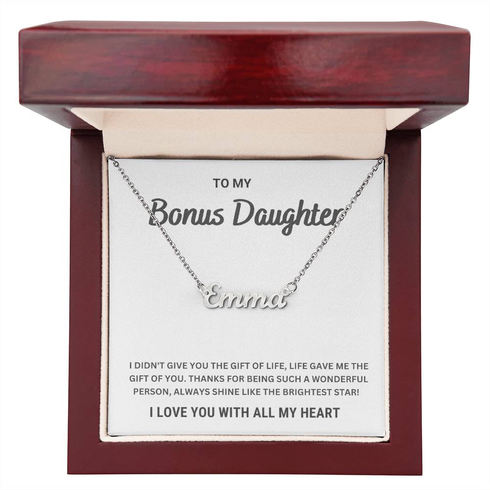 Bonus Daughter, I Love You With All My Heart | Name Necklace