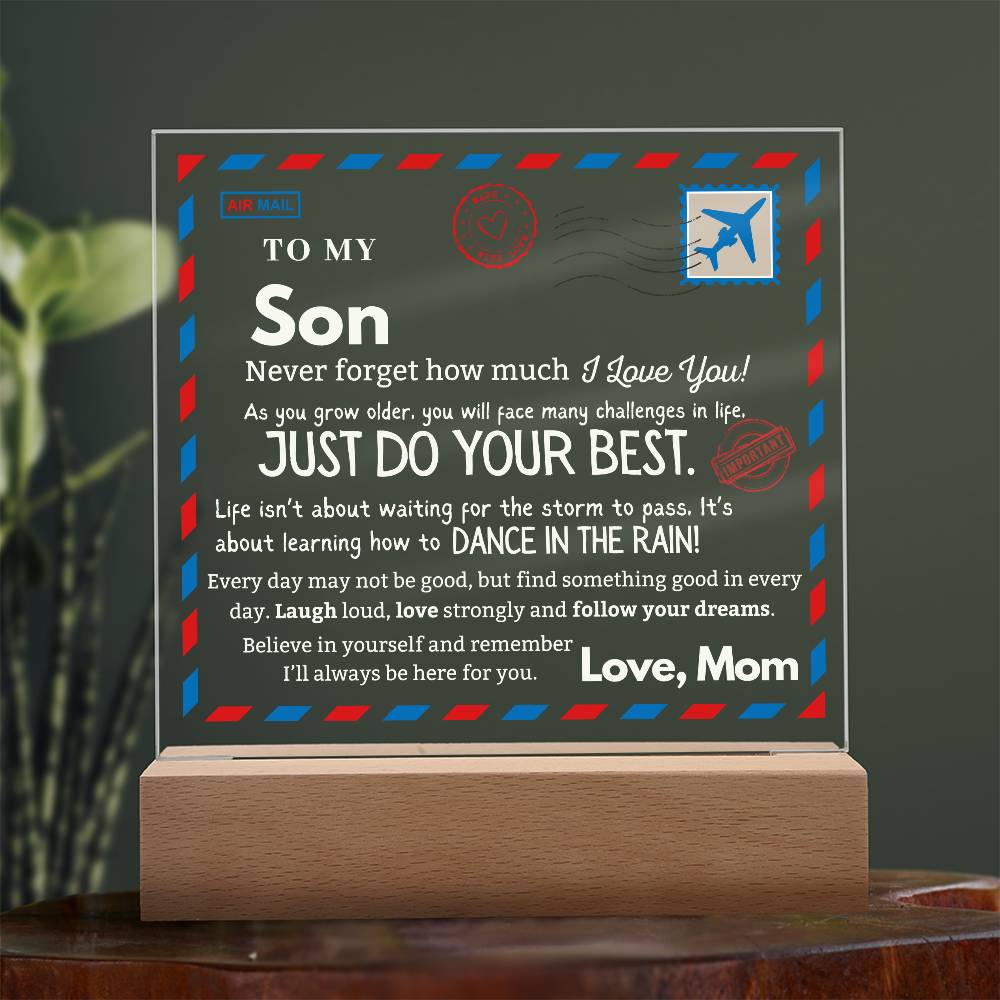 To My Son, Always Do Your Best Airmail Postcard LED NightLight Message Lamp