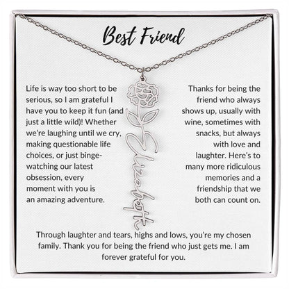 To My Best Friend, Life is Way To Short | Personalized Birth Month Name Necklace & Message Card