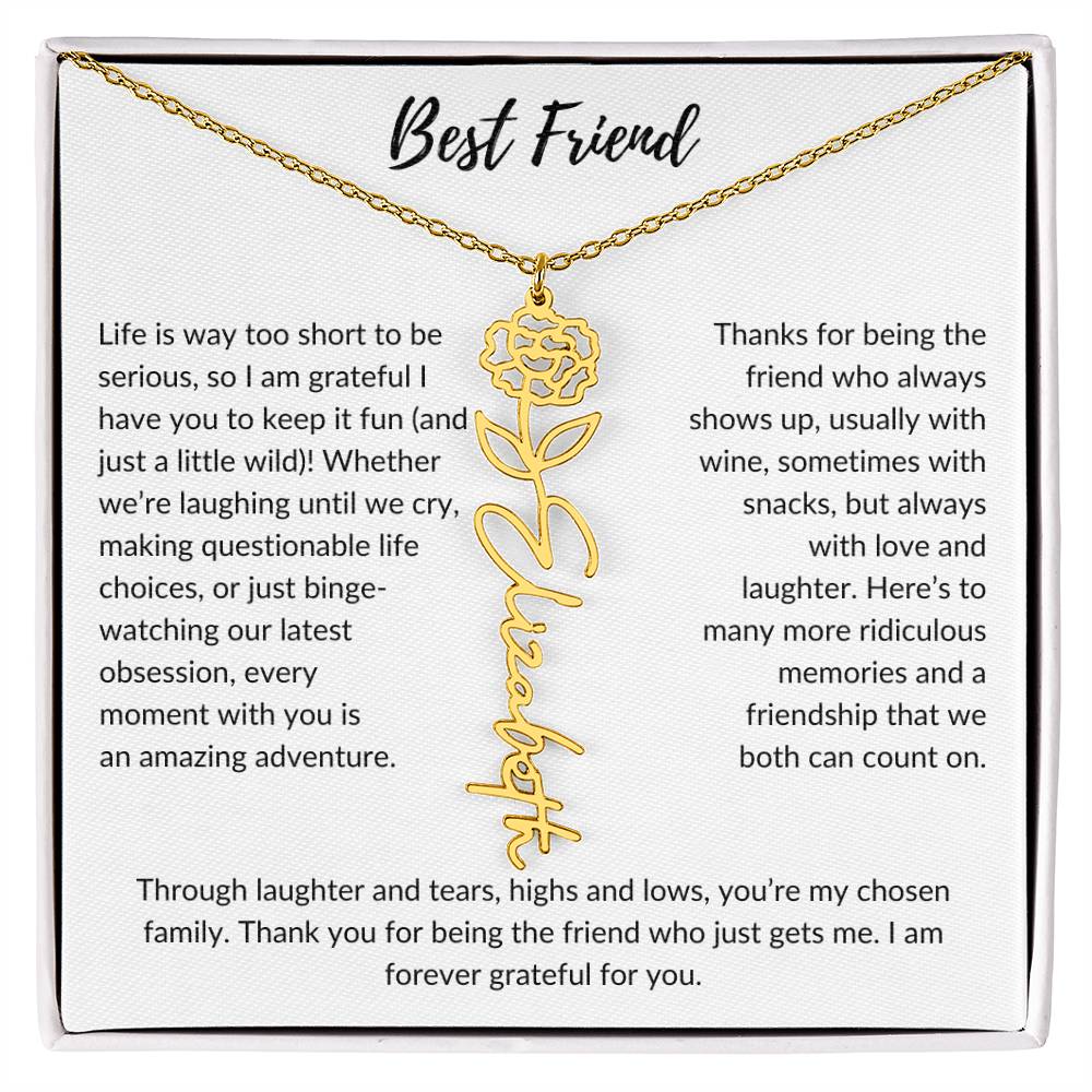 To My Best Friend, Life is Way To Short | Personalized Birth Month Name Necklace & Message Card