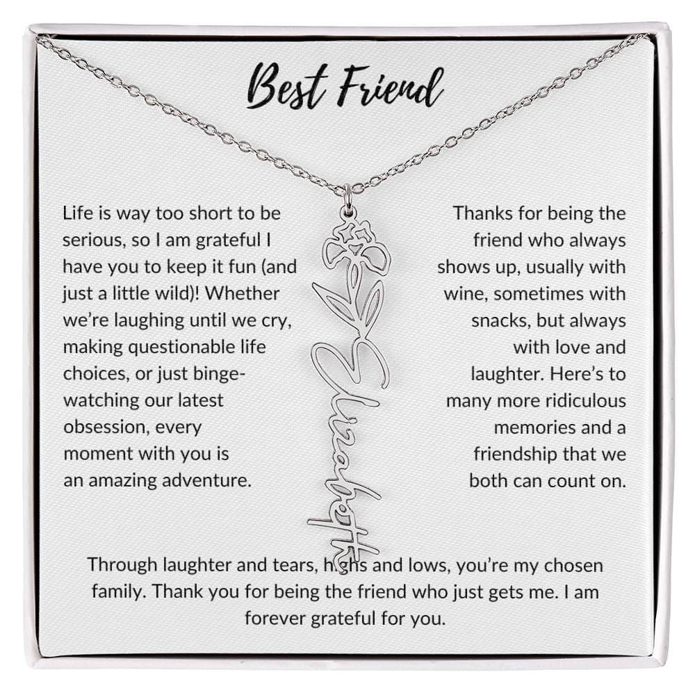 To My Best Friend, Life is Way To Short | Personalized Birth Month Name Necklace & Message Card