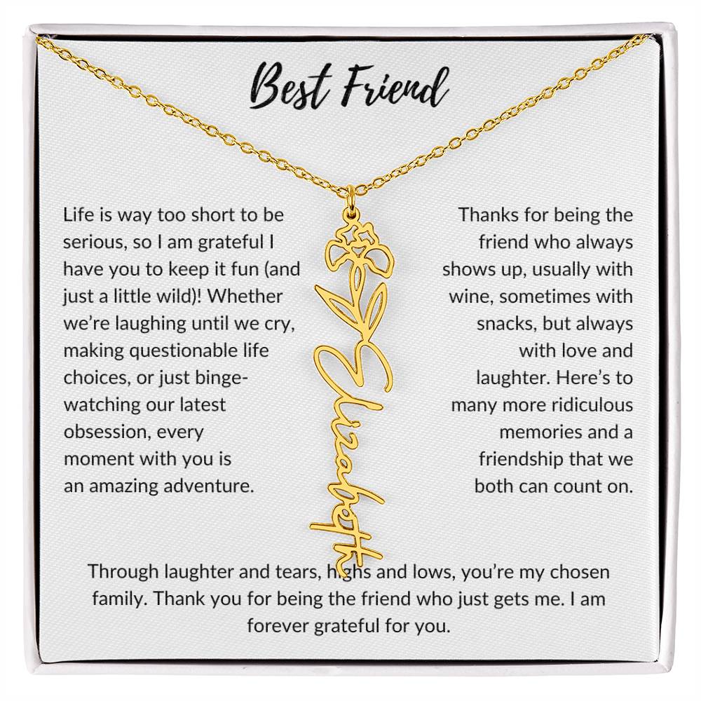 To My Best Friend, Life is Way To Short | Personalized Birth Month Name Necklace & Message Card