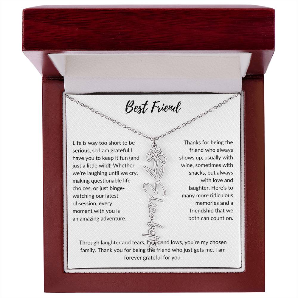 To My Best Friend, Life is Way To Short | Personalized Birth Month Name Necklace & Message Card