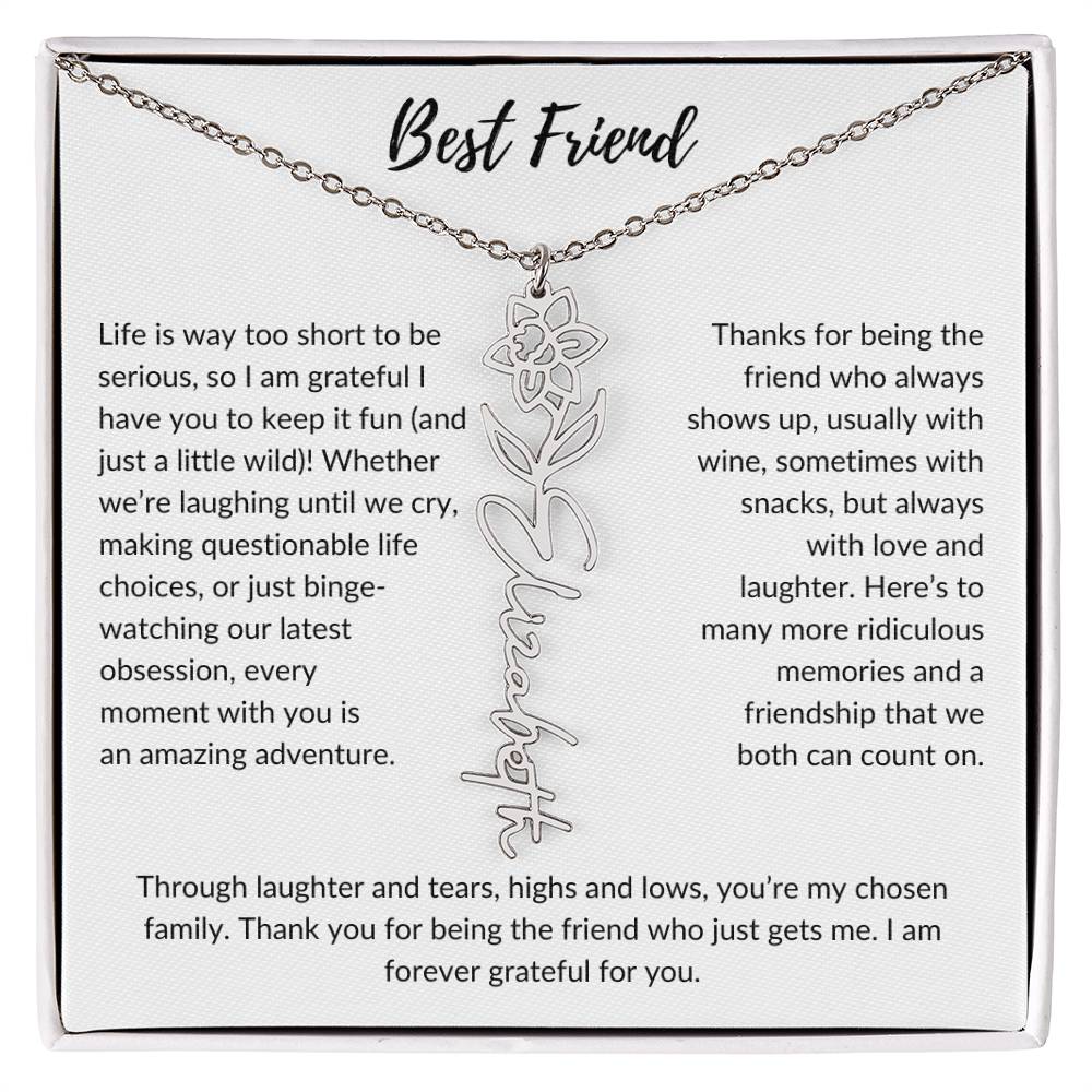 To My Best Friend, Life is Way To Short | Personalized Birth Month Name Necklace & Message Card