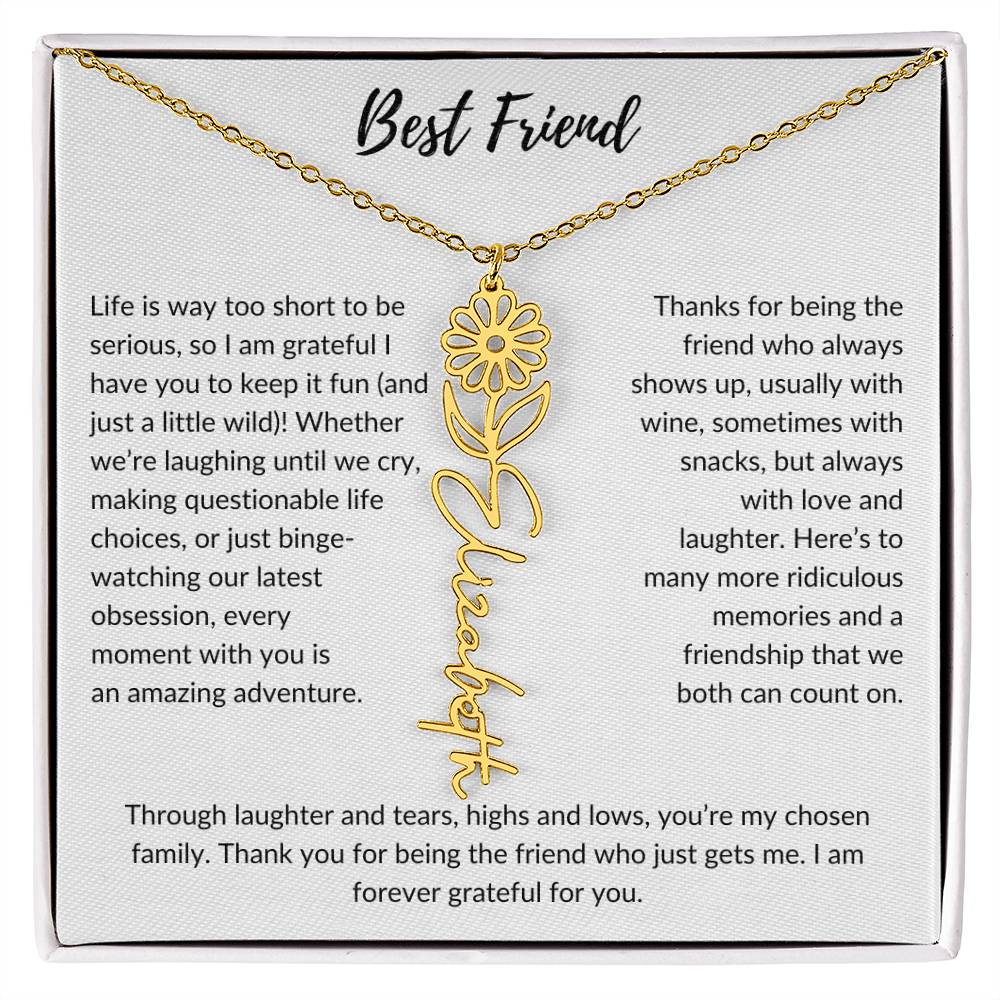 To My Best Friend, Life is Way To Short | Personalized Birth Month Name Necklace & Message Card