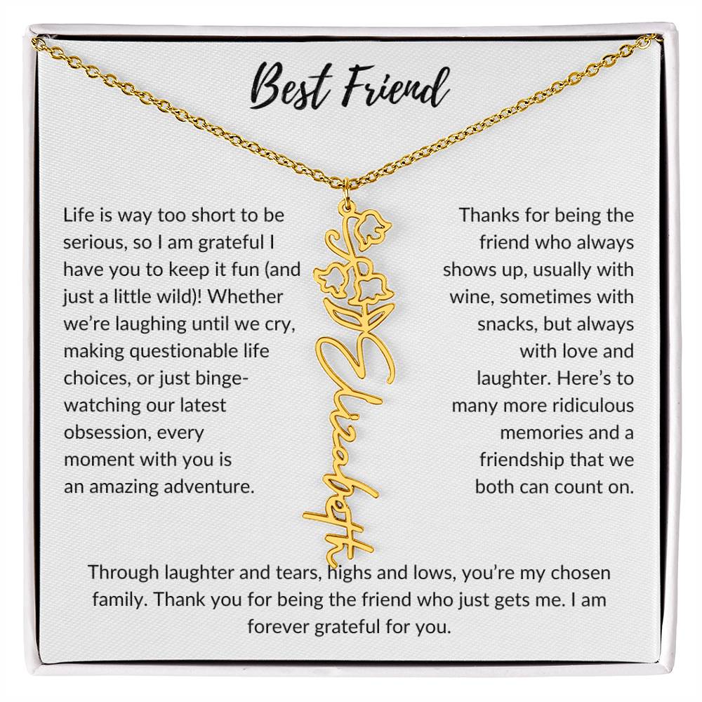 To My Best Friend, Life is Way To Short | Personalized Birth Month Name Necklace & Message Card