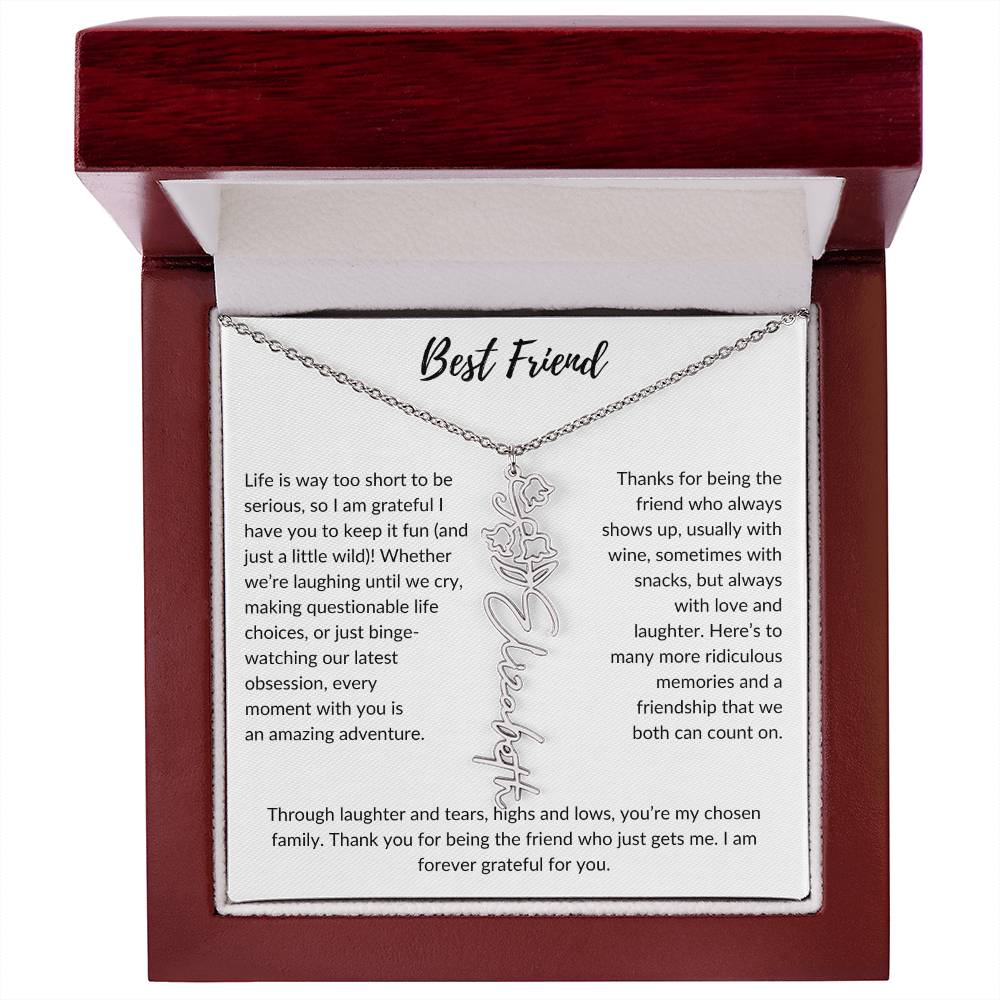 To My Best Friend, Life is Way To Short | Personalized Birth Month Name Necklace & Message Card