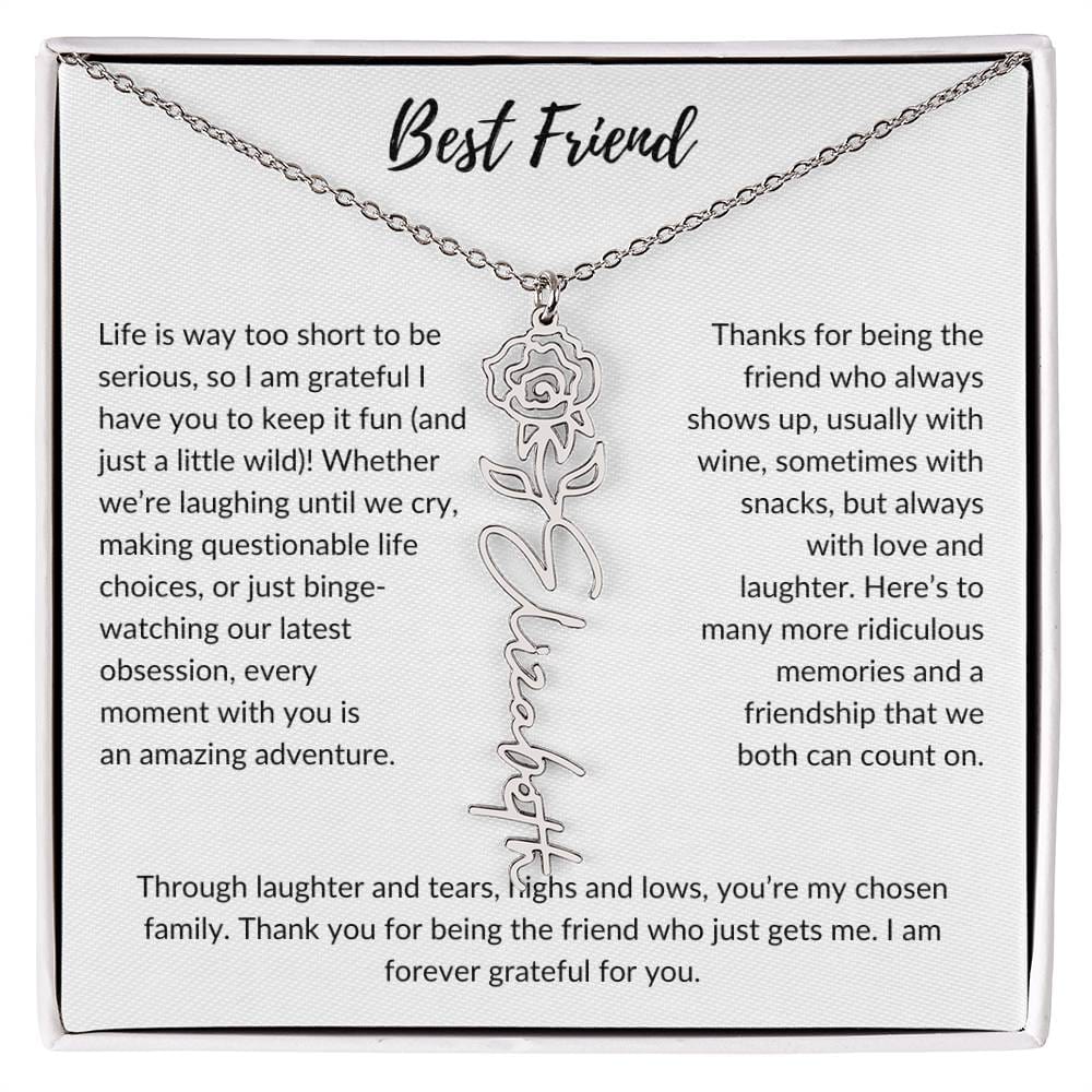 To My Best Friend, Life is Way To Short | Personalized Birth Month Name Necklace & Message Card