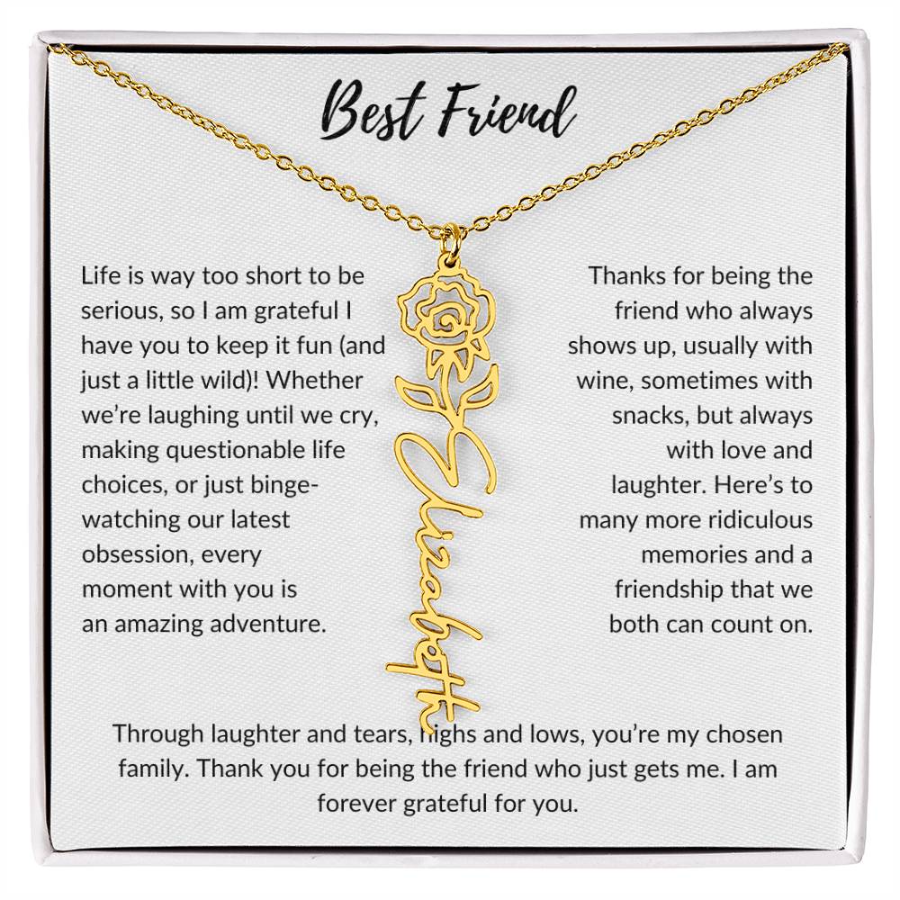 To My Best Friend, Life is Way To Short | Personalized Birth Month Name Necklace & Message Card