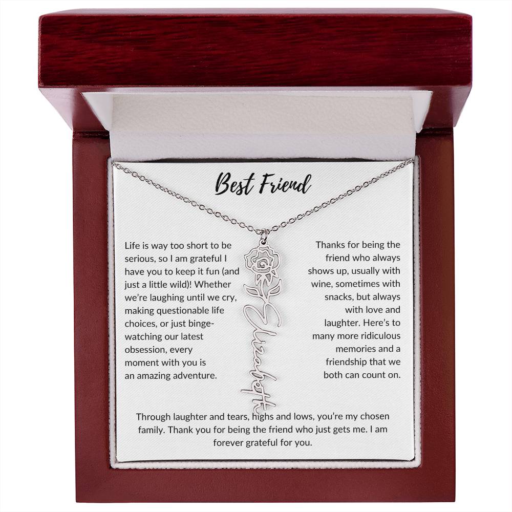 To My Best Friend, Life is Way To Short | Personalized Birth Month Name Necklace & Message Card